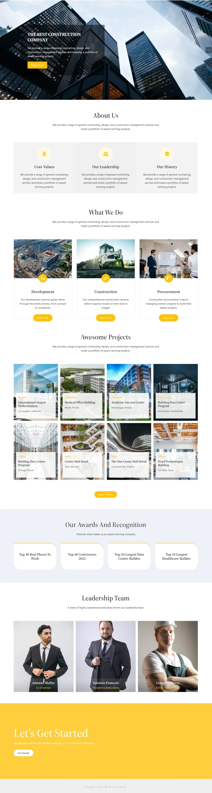 Full page – landing template, construction industry